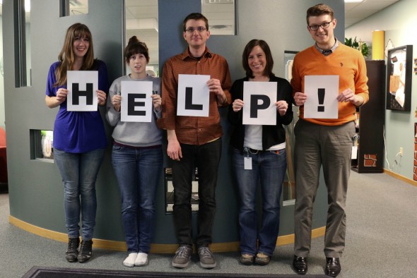 image of people with help sign